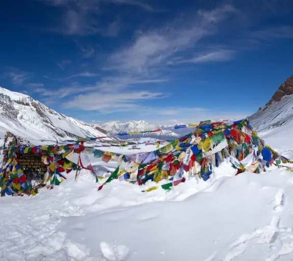 annapurna circuit nepal trek thorong la pass at 5416 m.